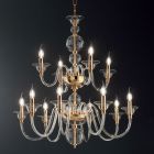 Klassischer Kronleuchter 12 Lichter aus italienischem handgefertigtem Glas und Metall - Memore Viadurini
