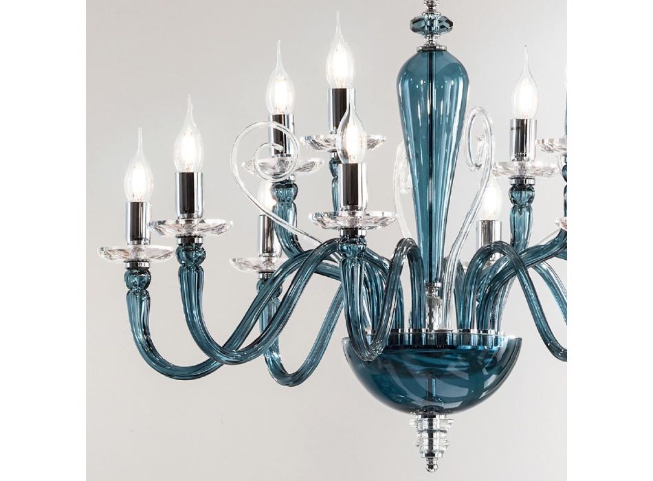 Klassischer Kronleuchter mit 12 Lichtern aus handgefertigtem Glas und Kristall - Mariangela Viadurini