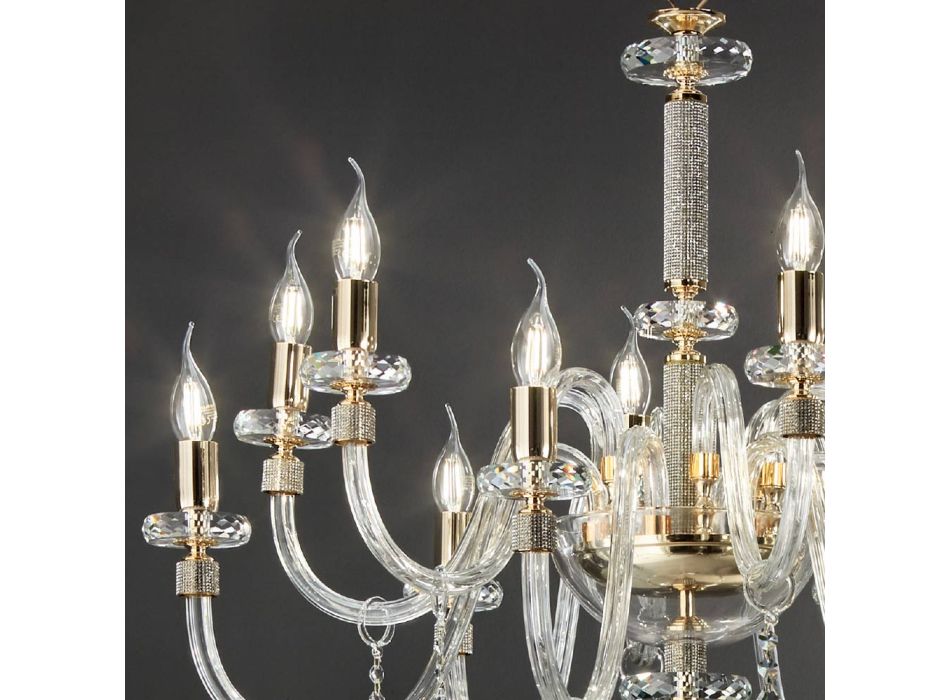 Klassischer Kronleuchter 12 Lichter aus italienischem handgefertigtem Glas - Similo Viadurini