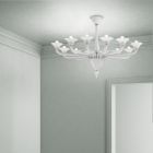 Kronleuchter mit 12 Lichtern aus weißem venezianischem Glas und verchromtem Metall - Ismail Viadurini