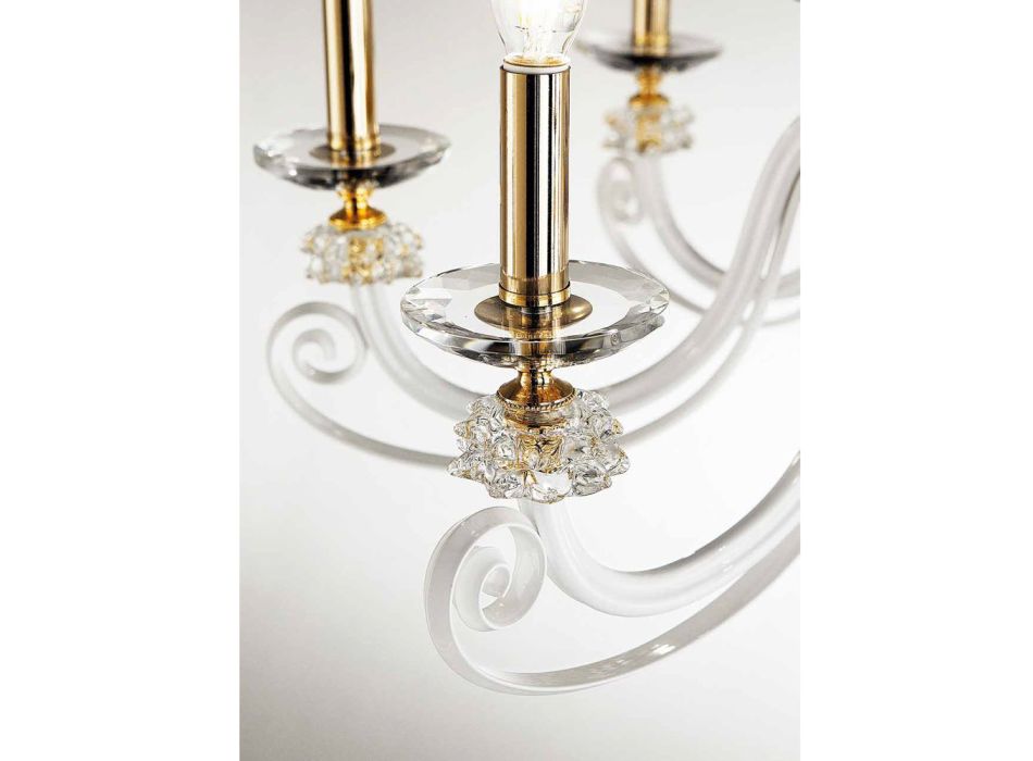 Kronleuchter mit 12 Lichtern aus mundgeblasenem Glas und klassischem Luxuskristall - Cassea Viadurini