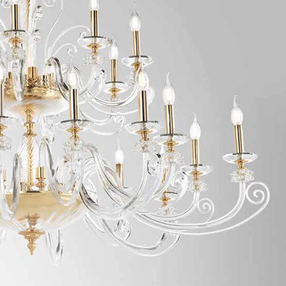 Kronleuchter mit 24 Lichtern aus mundgeblasenem Glas und klassischem Luxuskristall - Cassea Viadurini