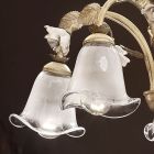 5-flammiger Kronleuchter aus Eisen und sandgestrahltem Glas mit Keramikrosen - Siena Viadurini
