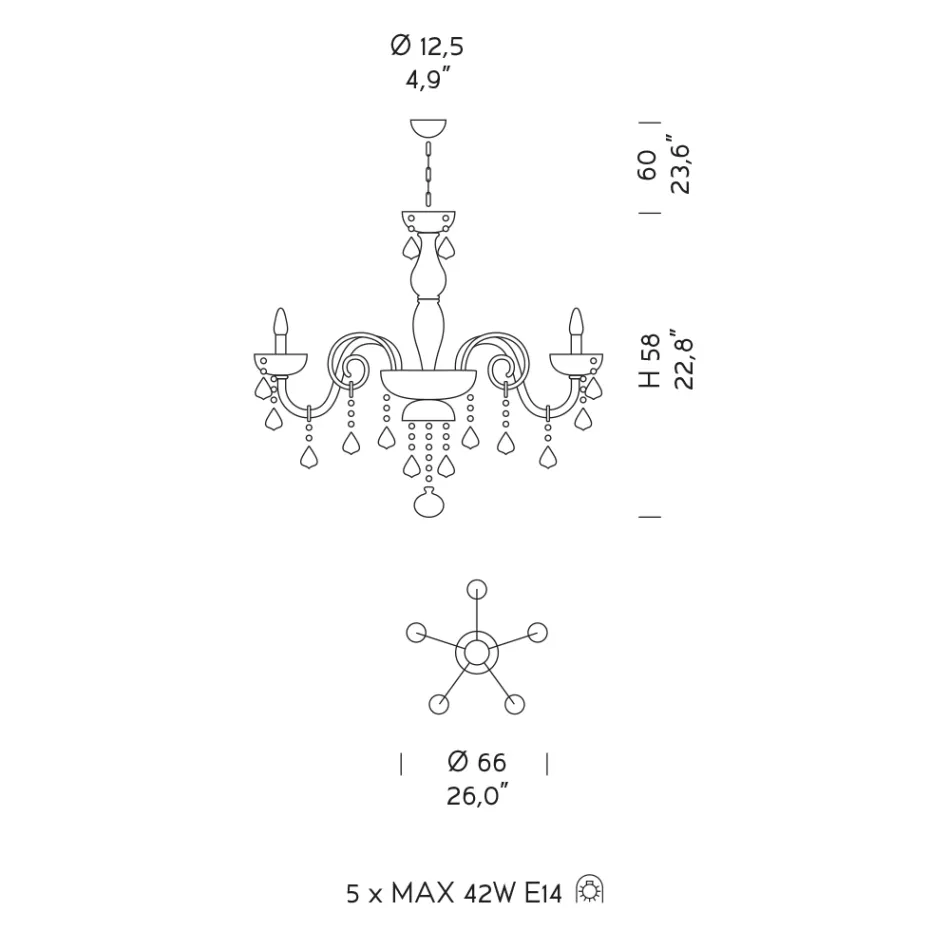 Kronleuchter mit 5 Lichtern aus venezianischem Glas und Metall im klassischen Florentiner Stil Viadurini