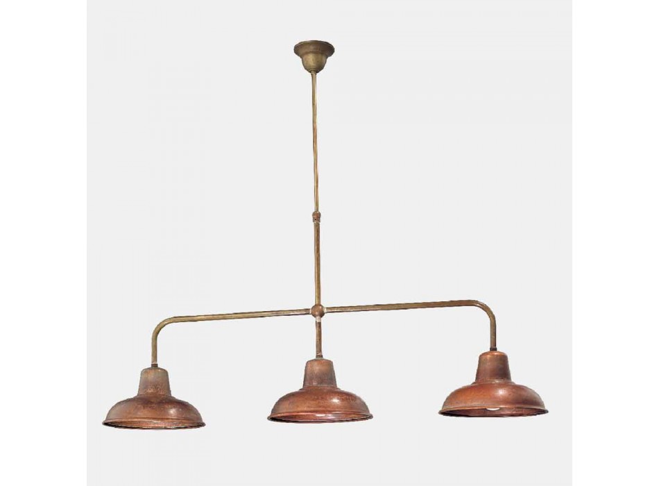 3-flammiger Kronleuchter im Vintage-Design aus Kupfer und Messing - Contrada von Il Fanale Viadurini
