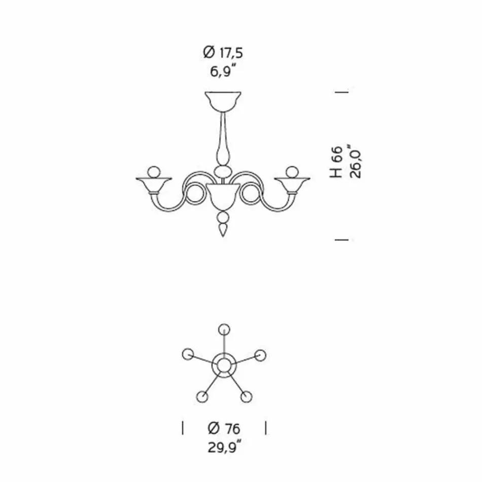 Artisan Glass Kronleuchter mit 5 Lichtern aus Venedig, Made in Italy - Margherita Viadurini