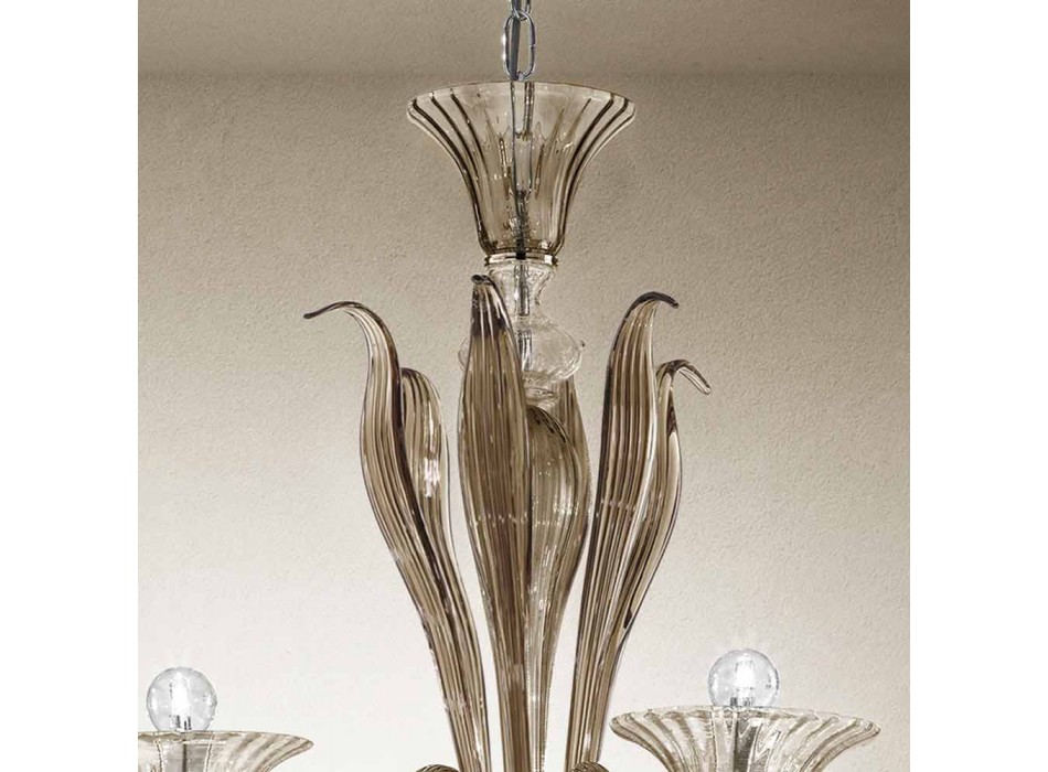 Artisan Kronleuchter mit 6 Leuchten aus venezianischem Rauchglas Made in Italy - Agustina