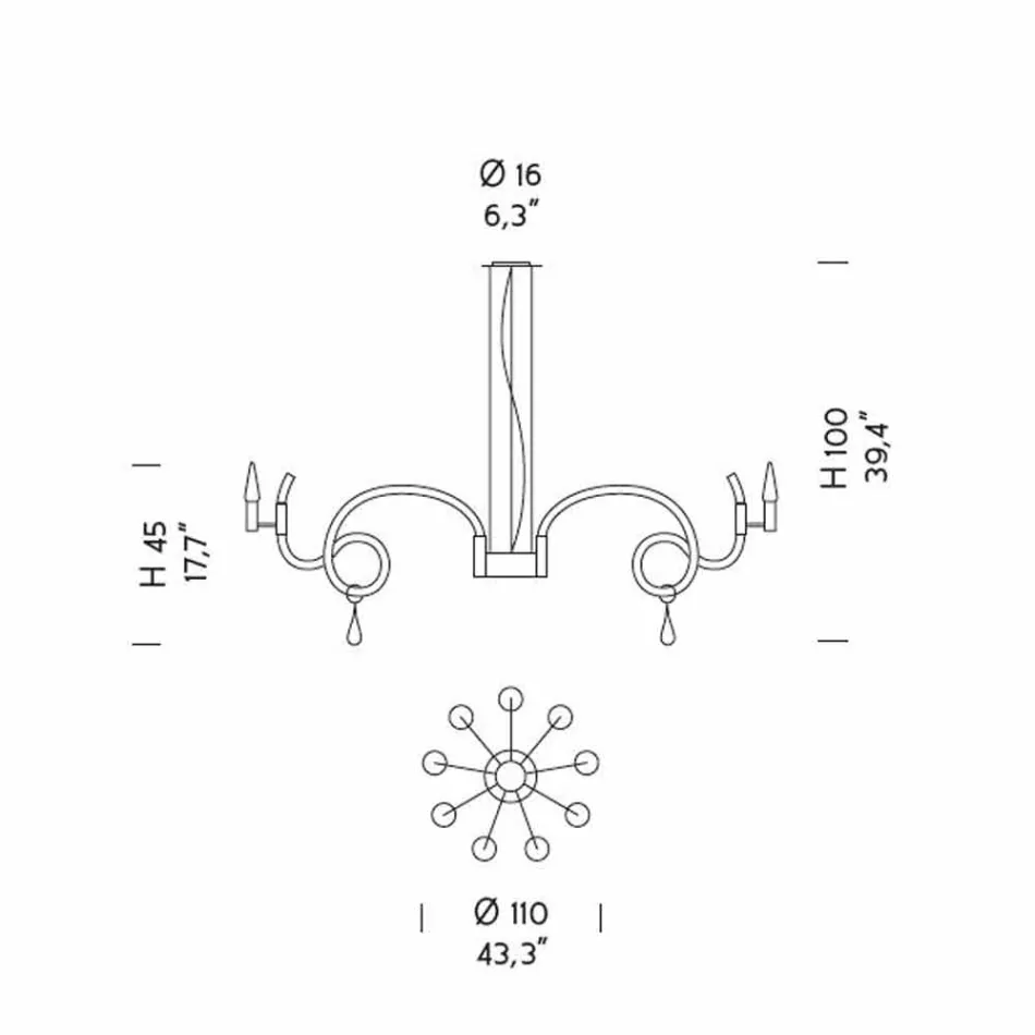 9-flammiger handgemachter Venedig Glas Kronleuchter Made in Italy - Bernadette Viadurini
