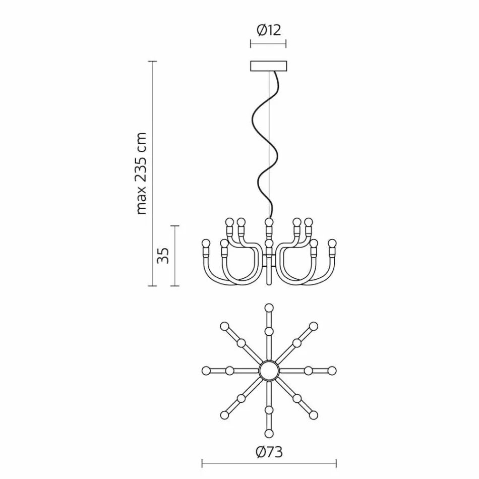 Aufhängungsleuchter mit 16 oder 32 Lichtern aus weißem oder schwarzem Aluminium - Alviso Viadurini