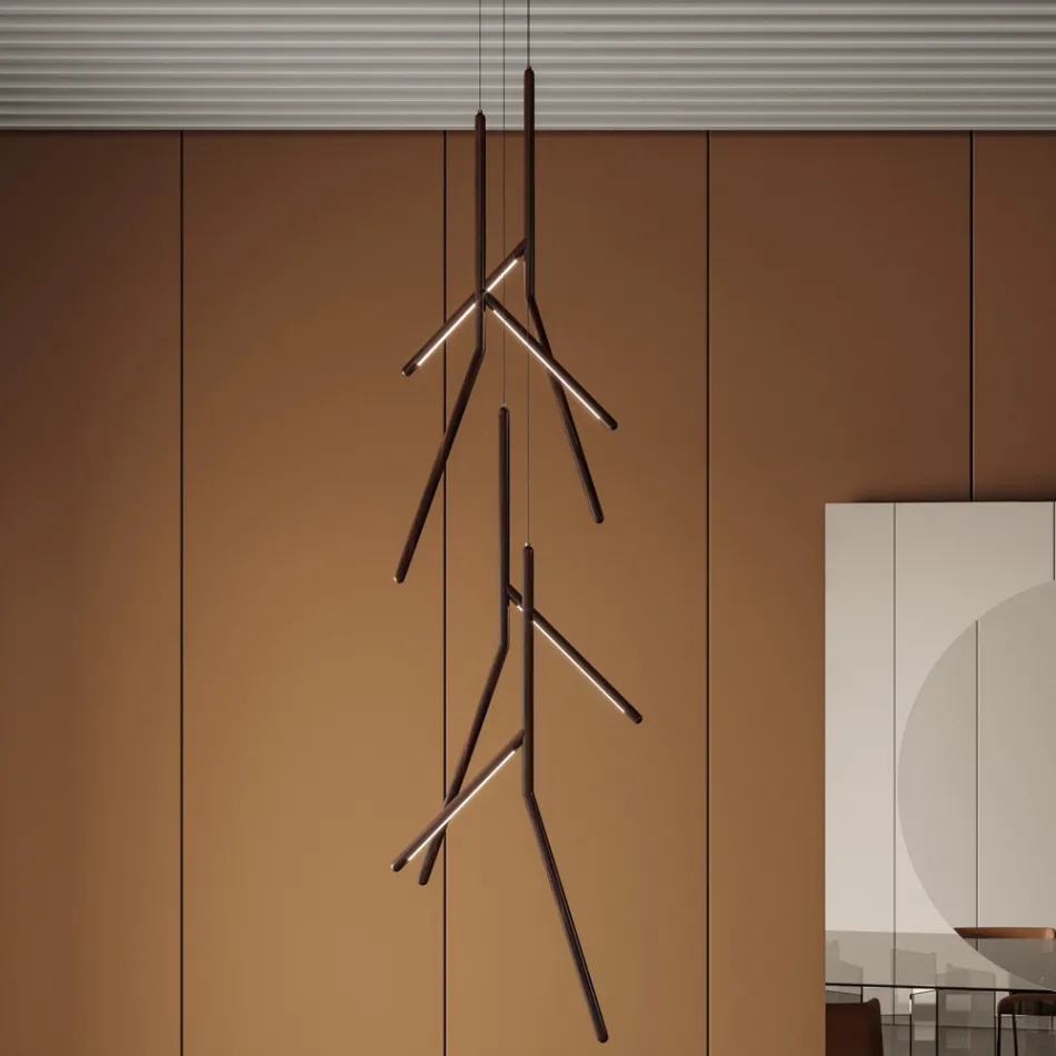 Hängeleuchter mit einzigartiger Holzrosette, hergestellt in Italien – Orlov Viadurini