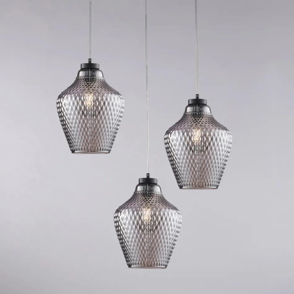 Alnitak 3-flammige Pendelleuchte aus schwarzem Glas und Metall Viadurini