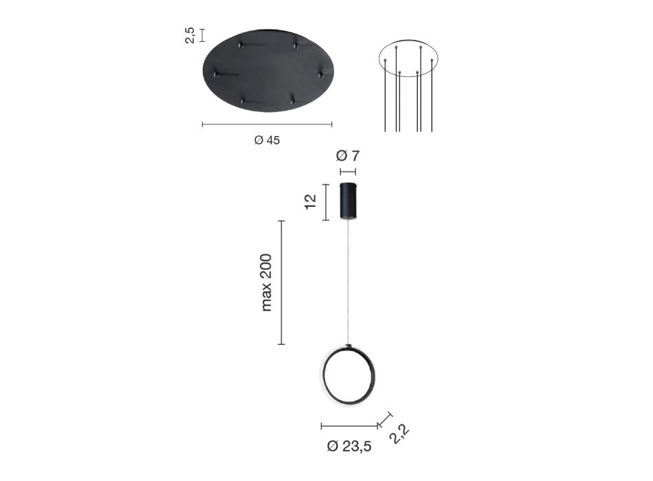 Hängender Kronleuchter aus schwarz lackiertem Metall mit 6 LED-Leuchten – Zeder Viadurini