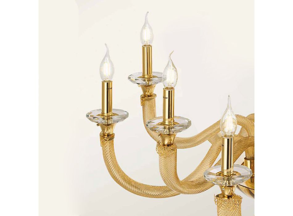 Klassischer Kronleuchter 12 Lichter aus handwerklichem Glas und Kristallen - Magrena Viadurini