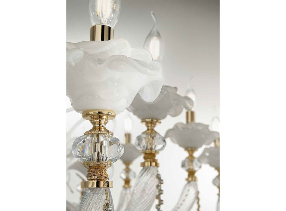 Klassischer Kronleuchter 12 Lichter Geblasenes Glas Blumendetails - Bluminda Viadurini