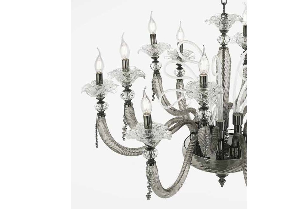 Klassischer Kronleuchter 16 Lichter Geblasenes Glas Blumendetails - Bluminda Viadurini