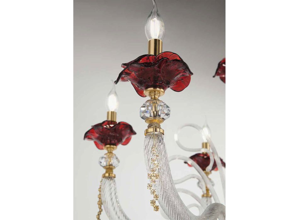 Klassischer Kronleuchter 16 Lichter Geblasenes Glas Blumendetails - Bluminda Viadurini