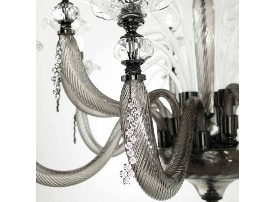 Klassischer 6-flammiger Kronleuchter aus mundgeblasenem Glas mit floralen Details - Bluminda Viadurini