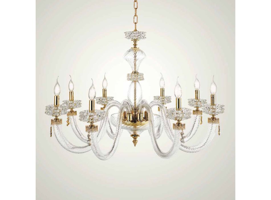 Klassischer Kronleuchter 8 Lichter aus italienischem, handgefertigtem Luxusglas - Saline Viadurini