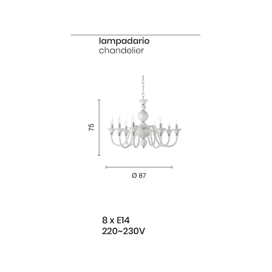 Luxuriöser italienischer handgefertigter Kronleuchter aus Glas mit 8 Lichtern - Achtsam Viadurini