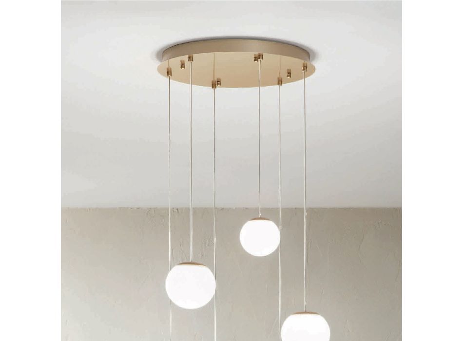 Kronleuchter mit 6 LEDs, optional mit Glas abgedeckt und Sockel aus Metall – Buche Viadurini