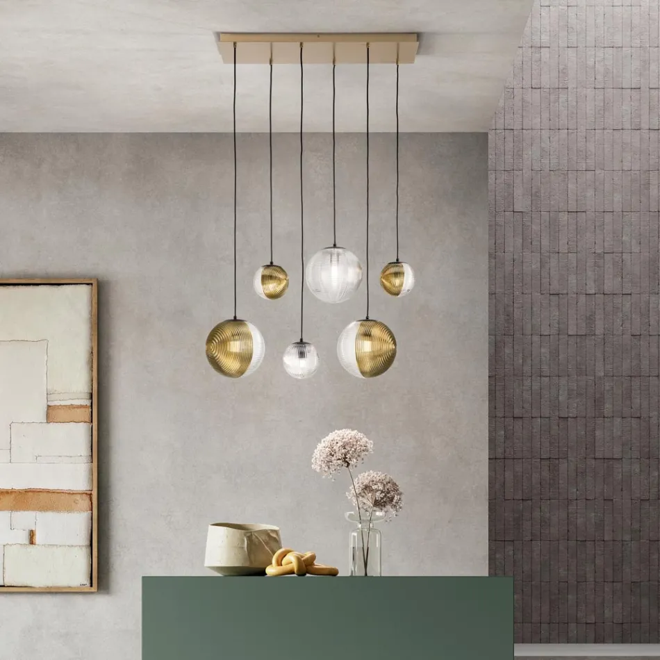 Kronleuchter mit 6 Lichtern aus mundgeblasenem Glas in Form einer Kugel Made in Italy - Prilla Viadurini