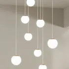 Kronleuchter mit 8 LEDs, optional mit farbigem Glas abgedeckt und Sockel aus Metall – Buche Viadurini