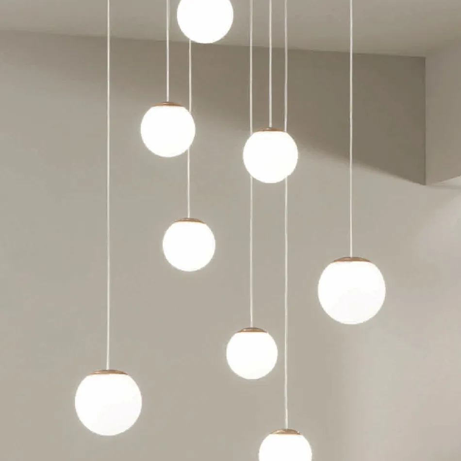 Kronleuchter mit 8 LEDs, optional mit farbigem Glas abgedeckt und Sockel aus Metall – Buche Viadurini