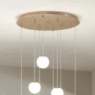 Kronleuchter mit 8 LEDs, optional mit farbigem Glas abgedeckt und Sockel aus Metall – Buche Viadurini