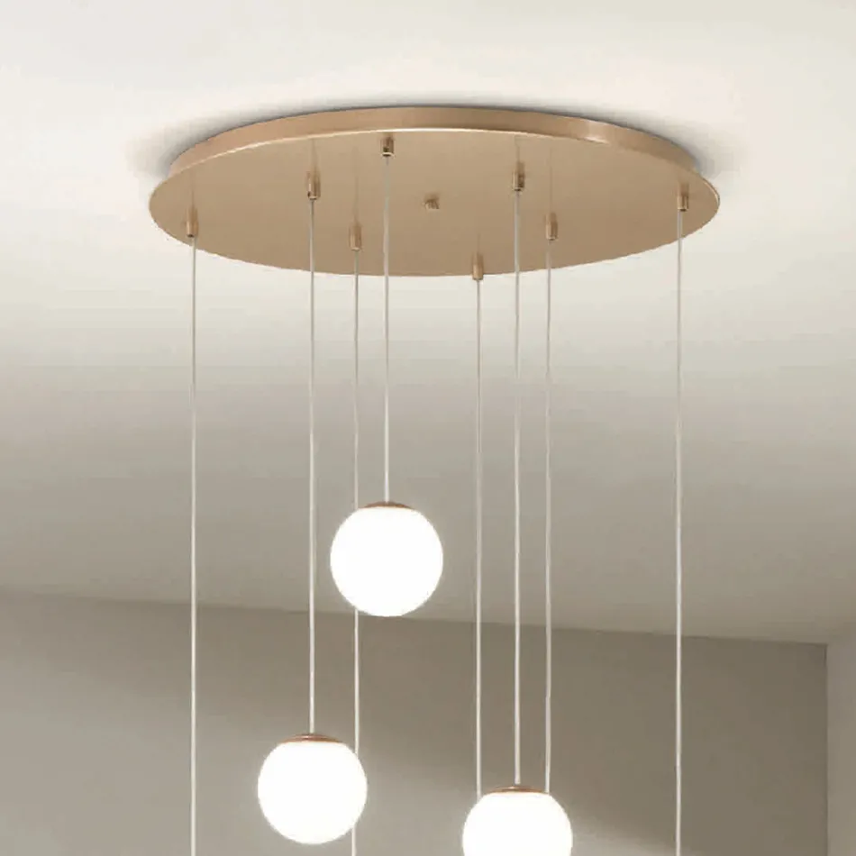 Kronleuchter mit 8 LEDs, optional mit farbigem Glas abgedeckt und Sockel aus Metall – Buche Viadurini