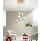 Kronleuchter mit 8 LEDs, optional mit farbigem Glas abgedeckt und Sockel aus Metall – Buche Viadurini