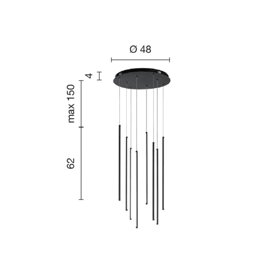 Kronleuchter mit 8 LED-Leuchten aus goldlackiertem Metall und verstellbaren Kabeln – Orange Viadurini