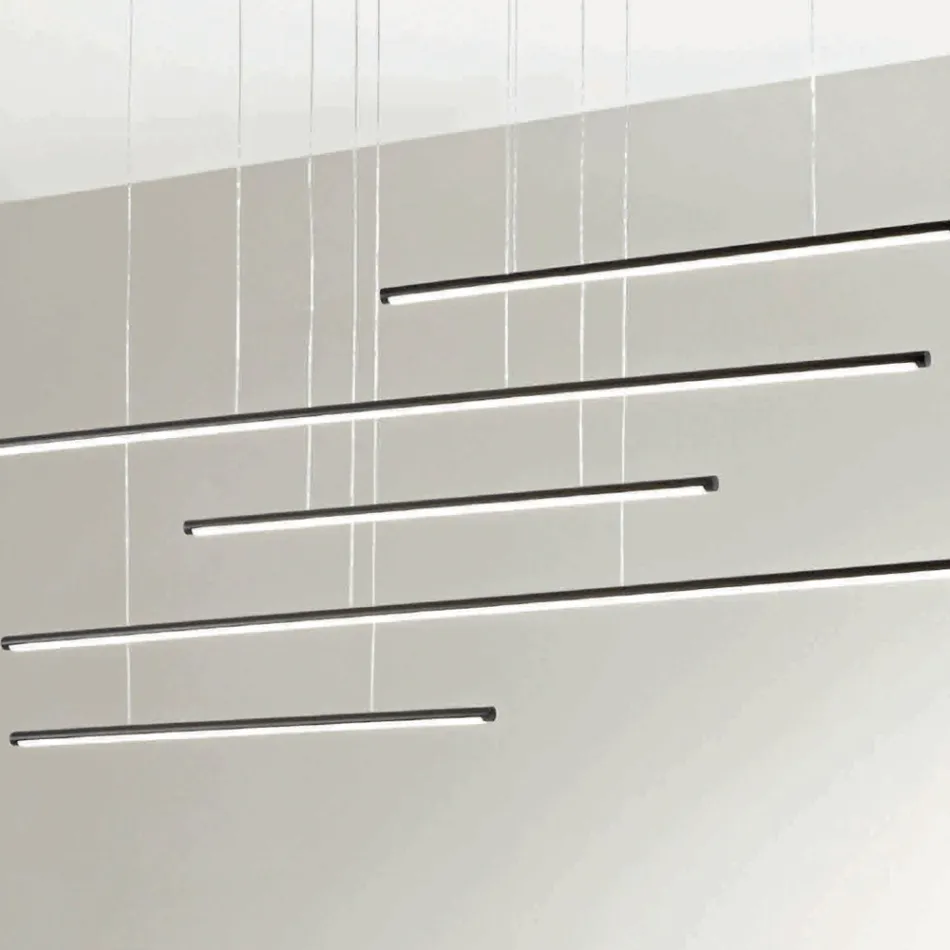 Kronleuchter mit horizontalen LED-Leuchten aus Metall und verstellbaren Kabeln – Orange Viadurini