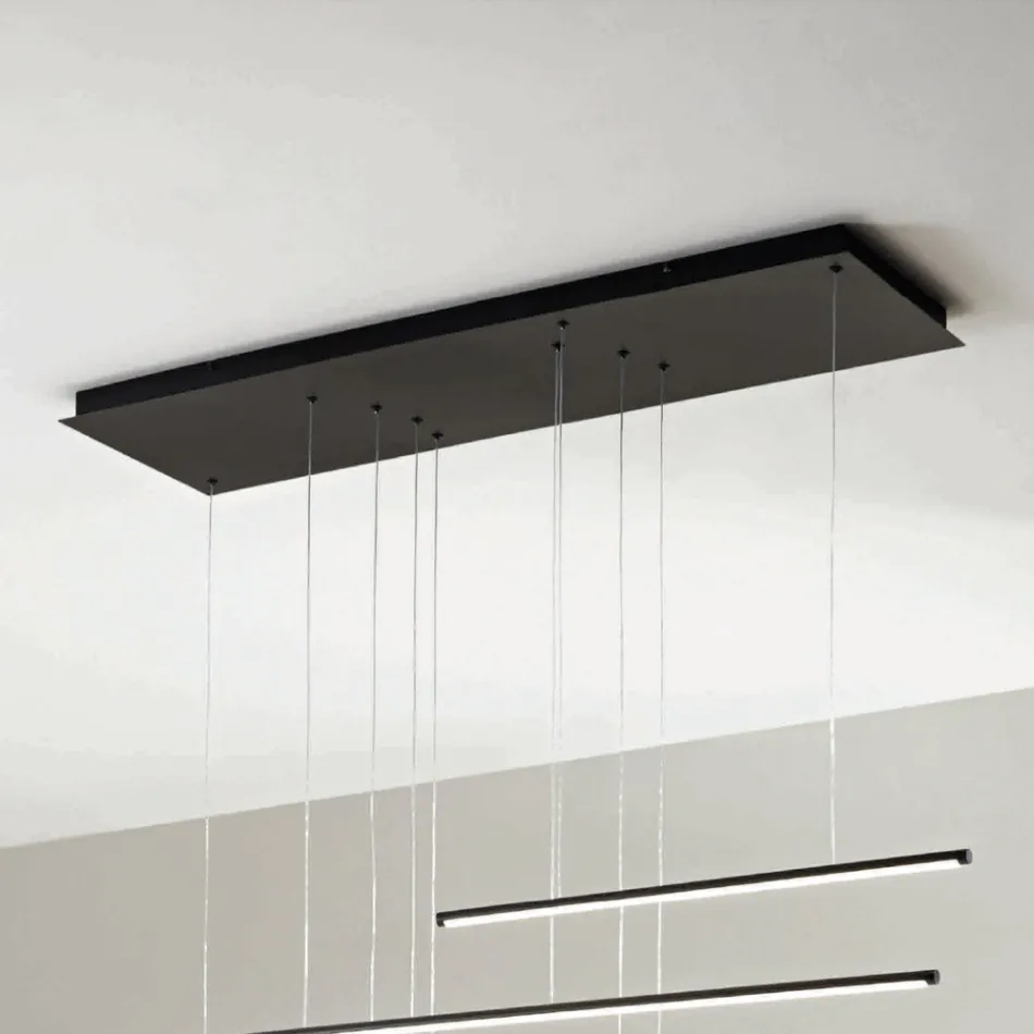 Kronleuchter mit horizontalen LED-Leuchten aus Metall und verstellbaren Kabeln – Orange Viadurini