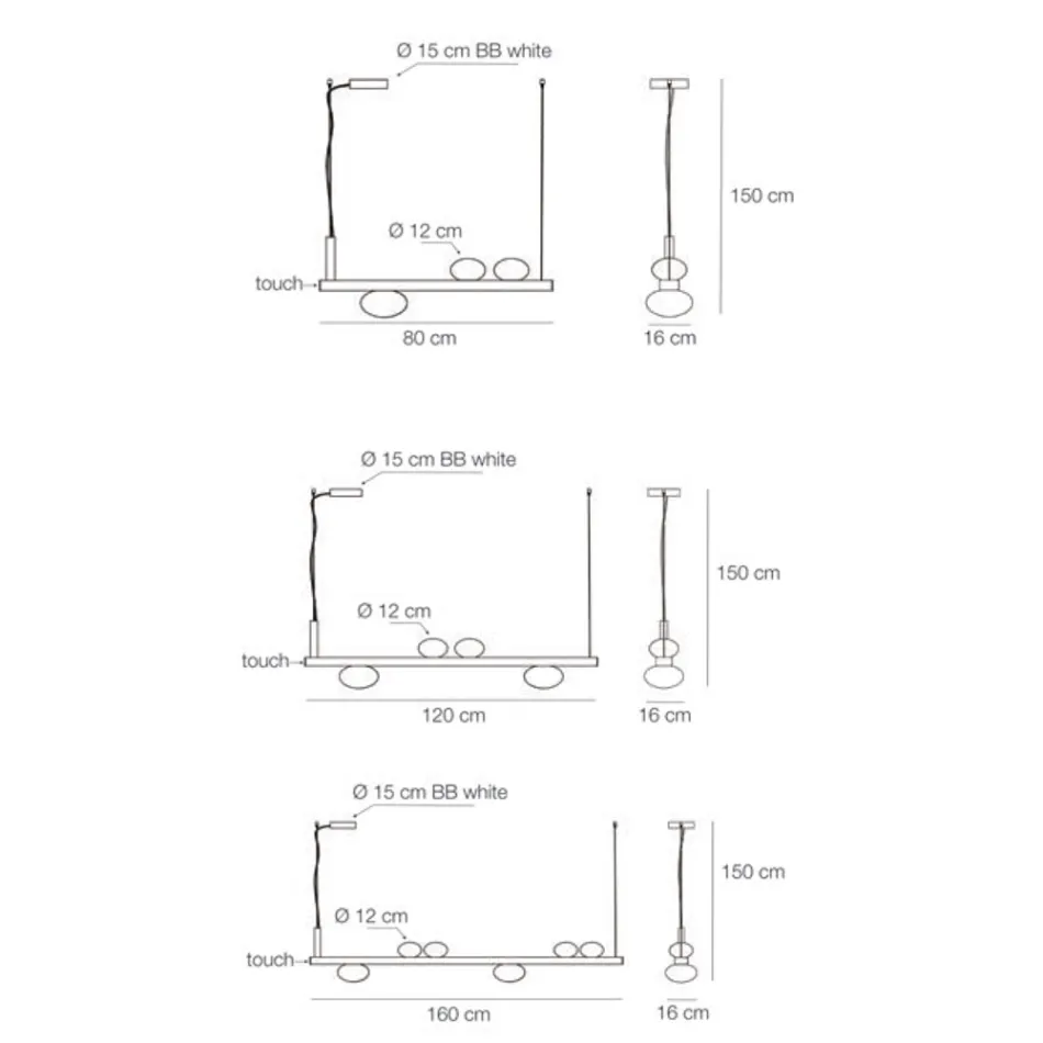 Aluminium-Kronleuchter mit weißem mundgeblasenem Glaslicht - Alma Viadurini