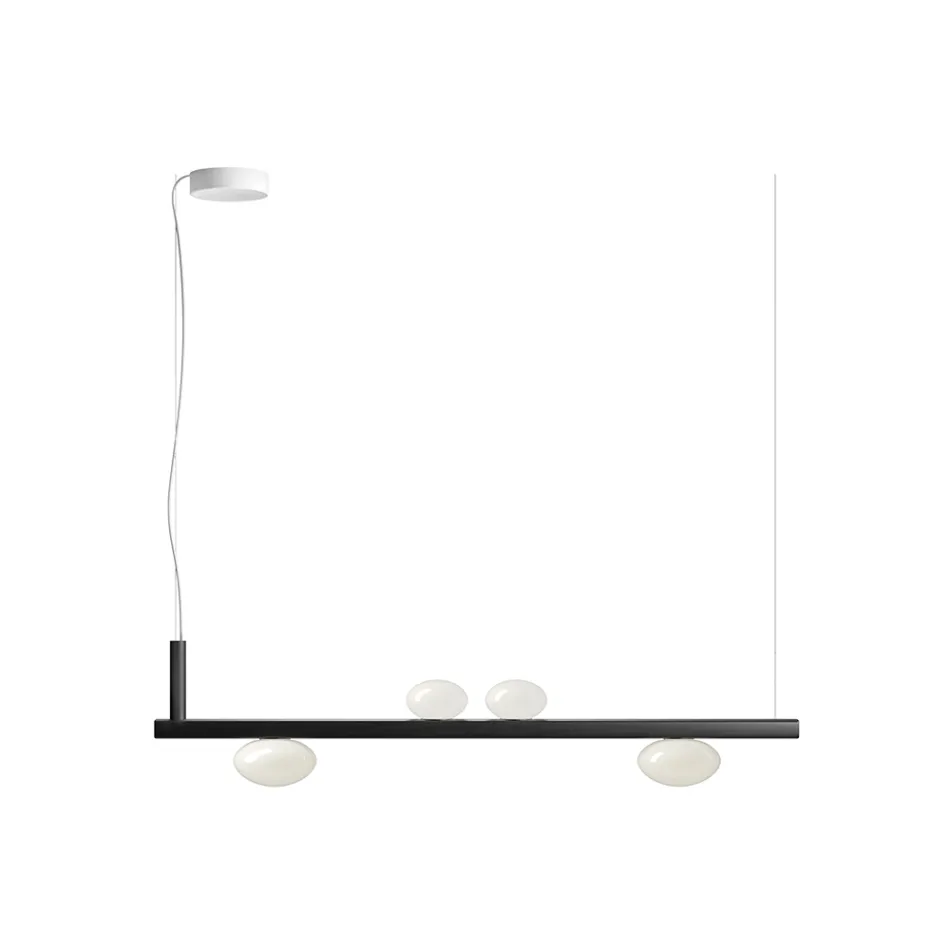 Aluminium-Kronleuchter mit weißem mundgeblasenem Glaslicht - Alma Viadurini