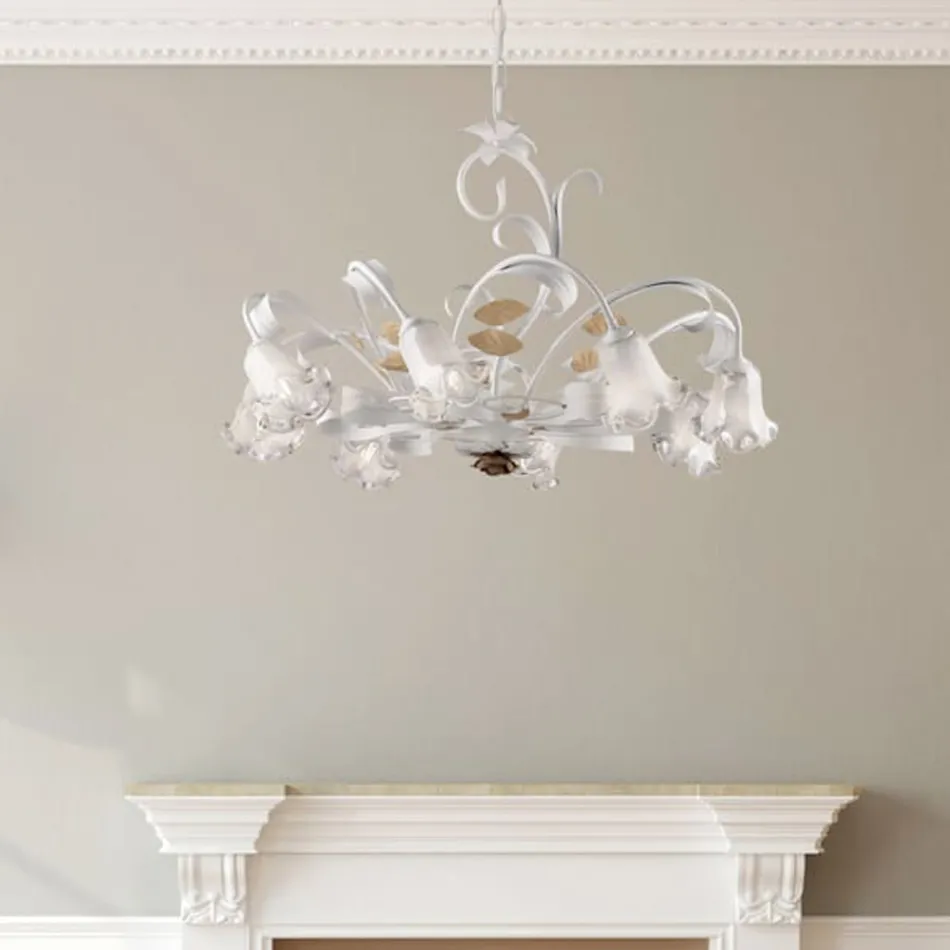 Elfenbeinfarbener, lackierter Eisenleuchter, hergestellt in Italien für die Inneneinrichtung - Marrakesch Viadurini