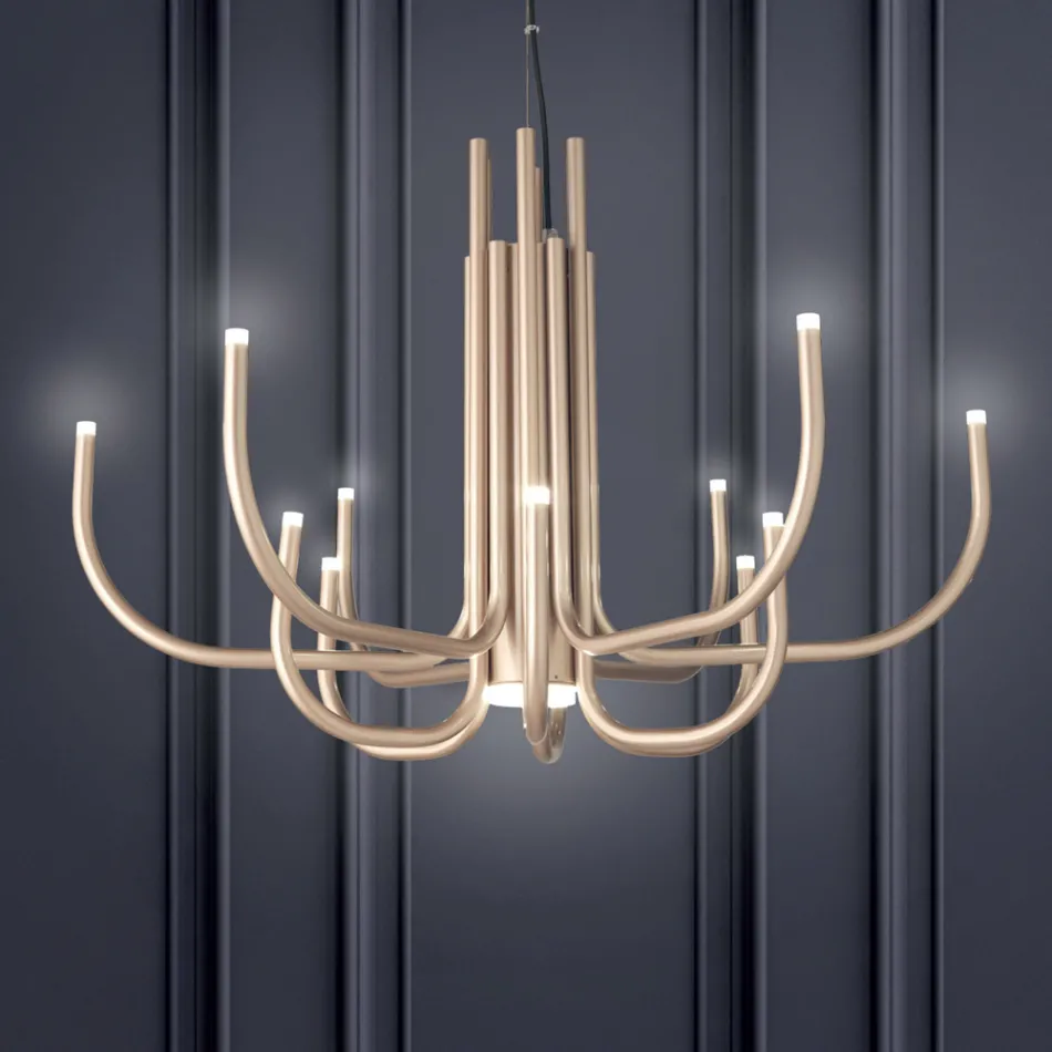 13-flammiger LED-Kronleuchter aus weiß, schwarz oder gold lackiertem Metall - Skorpion Viadurini