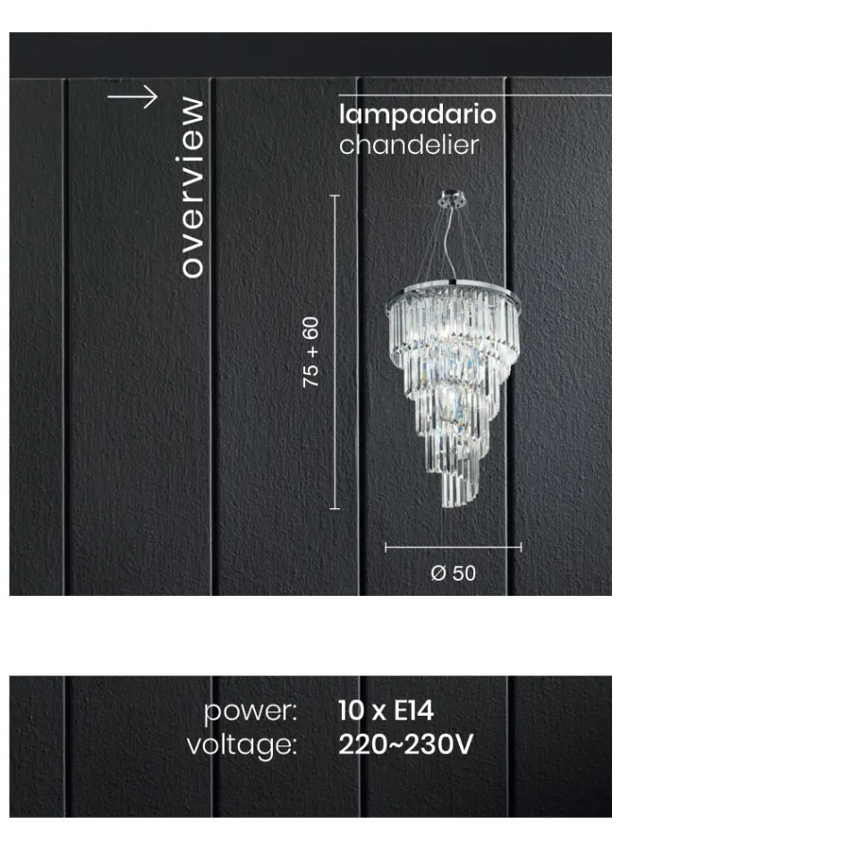 Klassischer Luxus-Kronleuchter aus verchromtem Metall und geschliffenem Kristall - Lambert Viadurini