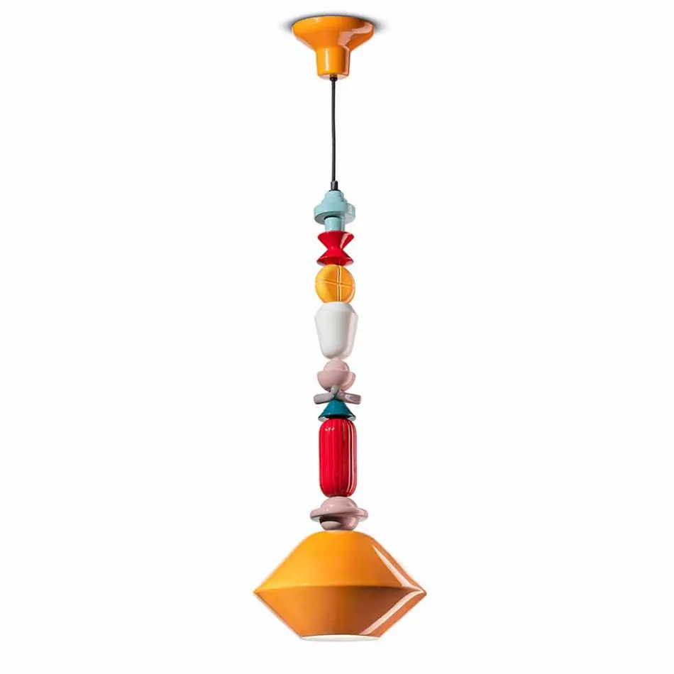 Vintage grüne oder gelbe Keramik Kronleuchter Made in Italy - Ferroluce Lariat Viadurini