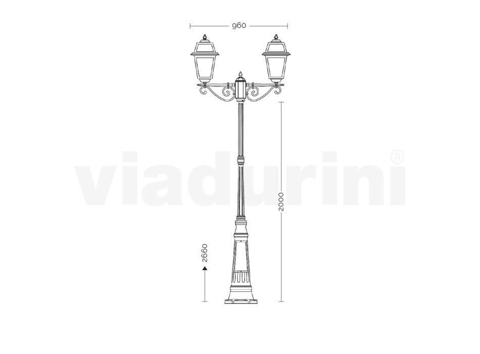 Laternenpfahl mit 2 Lichtern im Vintage-Stil aus Aluminium, hergestellt in Italien – Doroty Viadurini