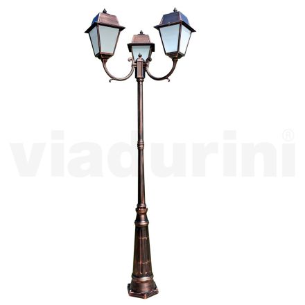 Laternenpfahl mit 3 Lichtern im Vintage-Stil aus Aluminium und Glas, hergestellt in Italien – Doroty Viadurini