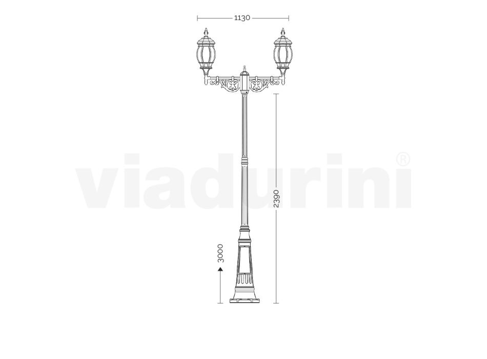 Laternenpfahl mit 2 Lichtern im Vintage-Stil aus Aluminium, hergestellt in Italien – Leona Viadurini