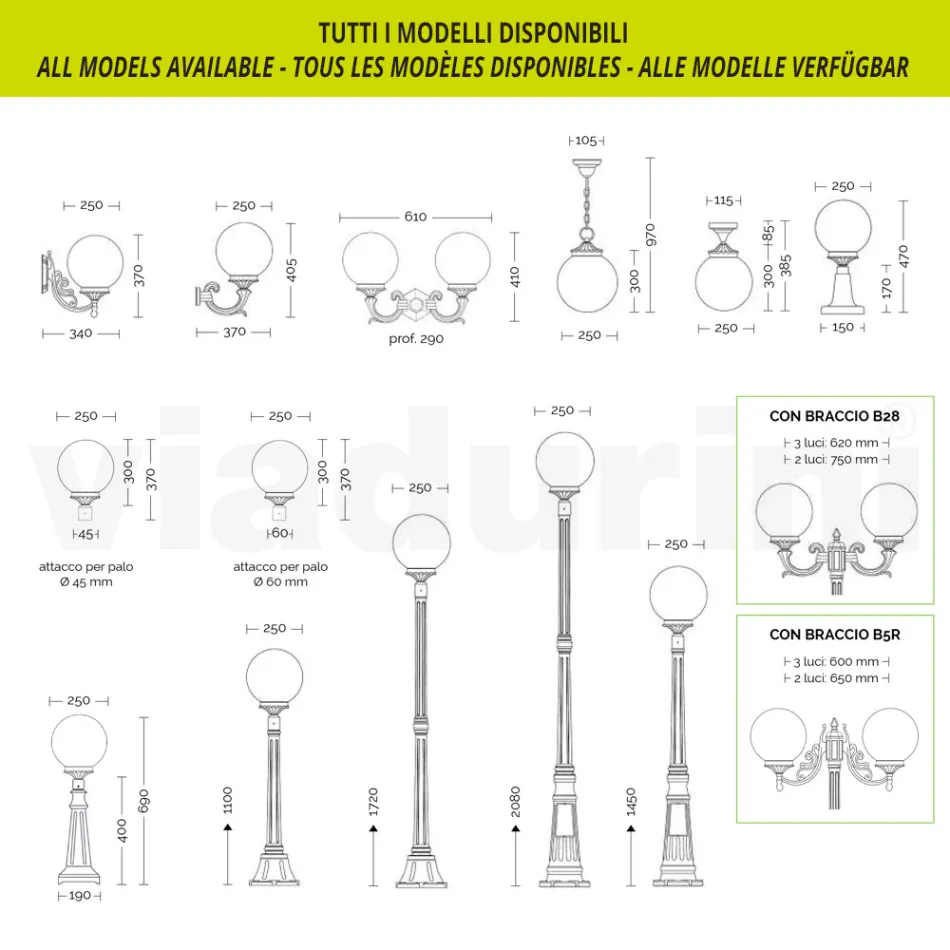 69 cm hohe Straßenlaterne aus schwarzem Acryl und Aluminium, hergestellt in Italien - Trovanero Viadurini