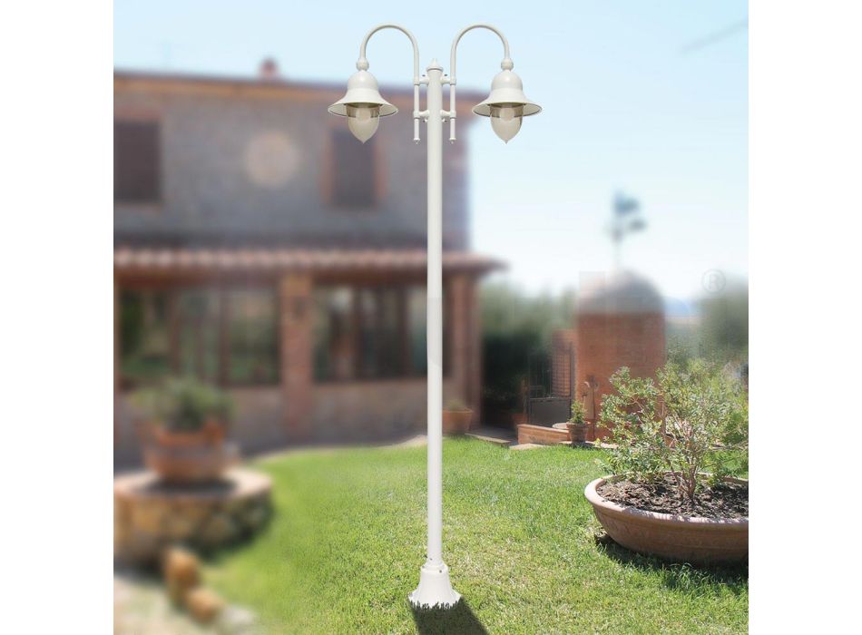Vintage-Gartenlampe mit 2 Lichtern aus Aluminium, hergestellt in Italien – Cassandra Viadurini