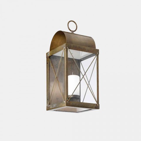 Außenwandleuchte mit LED-Laterne aus Messing und Glas