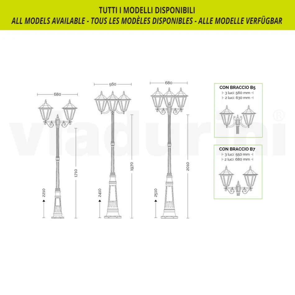 Gartenlaterne aus transparentem Glas und 5 Aluminiumoberflächen - Pinako Viadurini