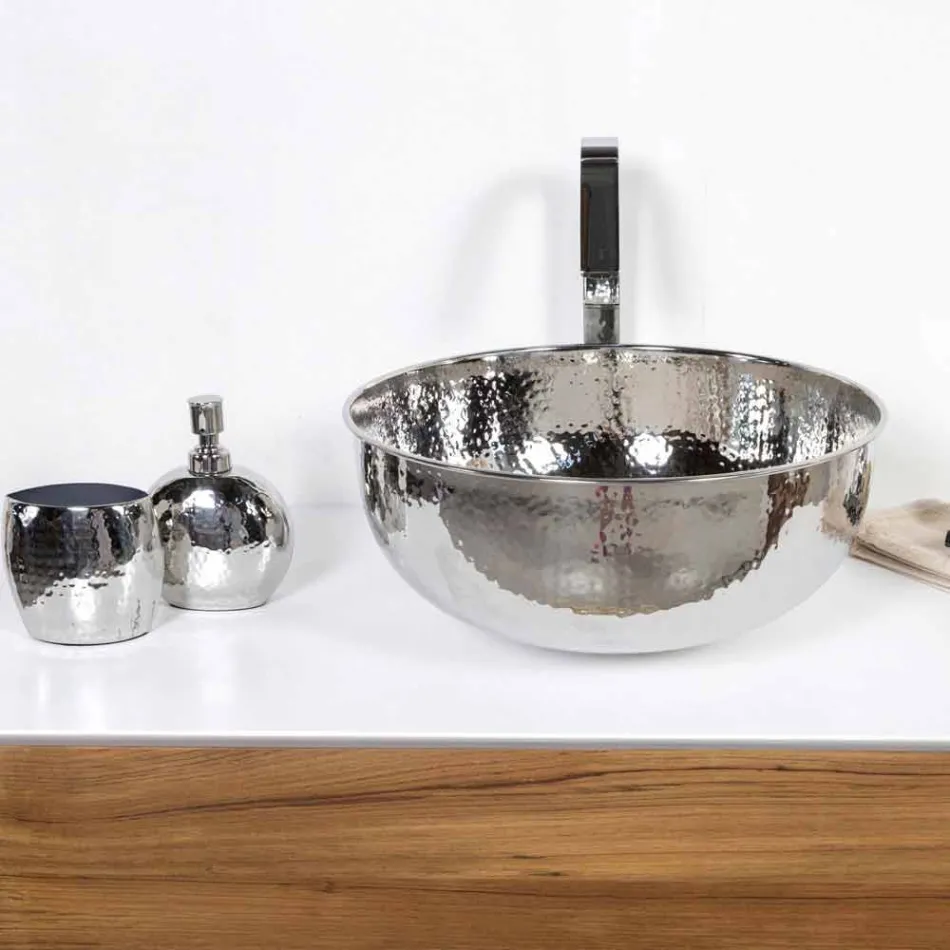 Rundes Aufsatzwaschbecken aus gehämmertem Chrommessing - Diamond Viadurini