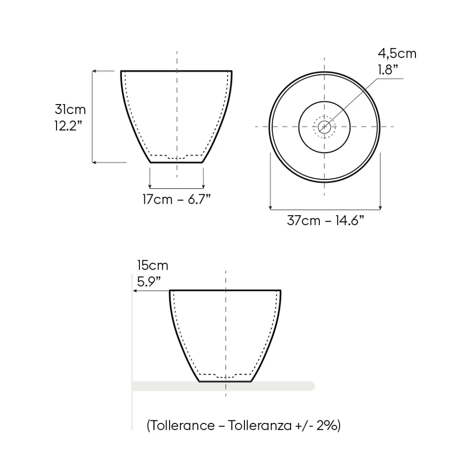 Konisches Aufsatzwaschbecken aus handgedrehtem Schamotte – Orbite Viadurini
