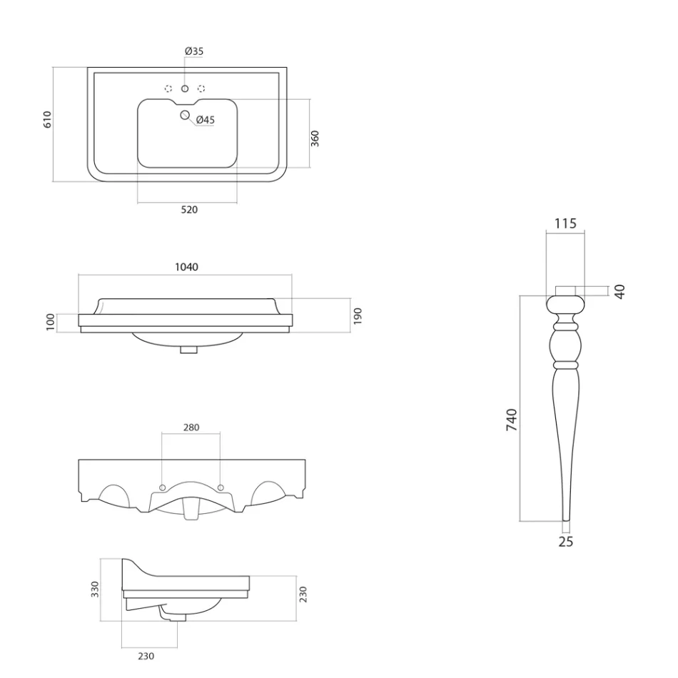 Konsolenwaschbecken aus weißer Keramik Made in Italy Classic Style - Wollie Viadurini