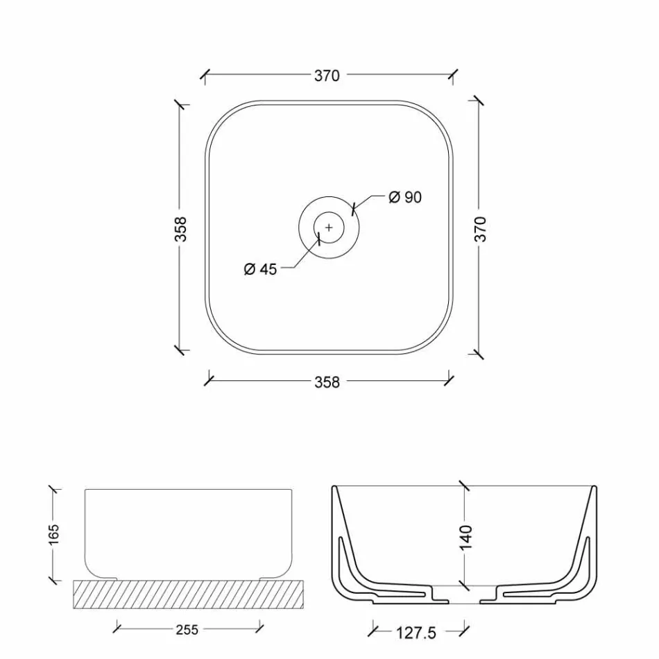 37x37cm Keramikwaschbecken Made in Italy Stern, modernes Design Viadurini